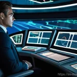 시장 기회 평가 모델의 변동성 분석 - **Prompt:** A calm and determined individual, dressed in smart, contemporary business attire, stands...