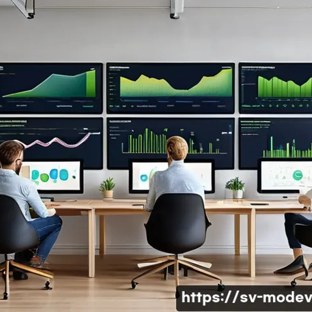 시장 기회 평가 모델의 주요 트렌드 - A modern Scandinavian office setting with a diverse team of professionals analyzing customer segment...